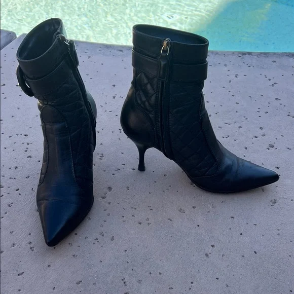 BURBERRY Black Quilted Pointed-Toe Ankle Boots
